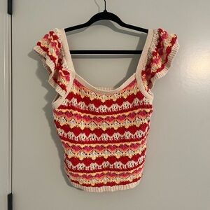 Blu Pepper Red and White Ruffled Fitted Tank Top